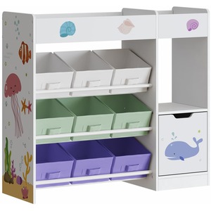 Anya Kids White Sealife Design Large Storage Bookshelf with Drawers