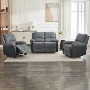 Manual Reclining Sofa Sectional Recliner Plush Corduroy Couches Set Sofa