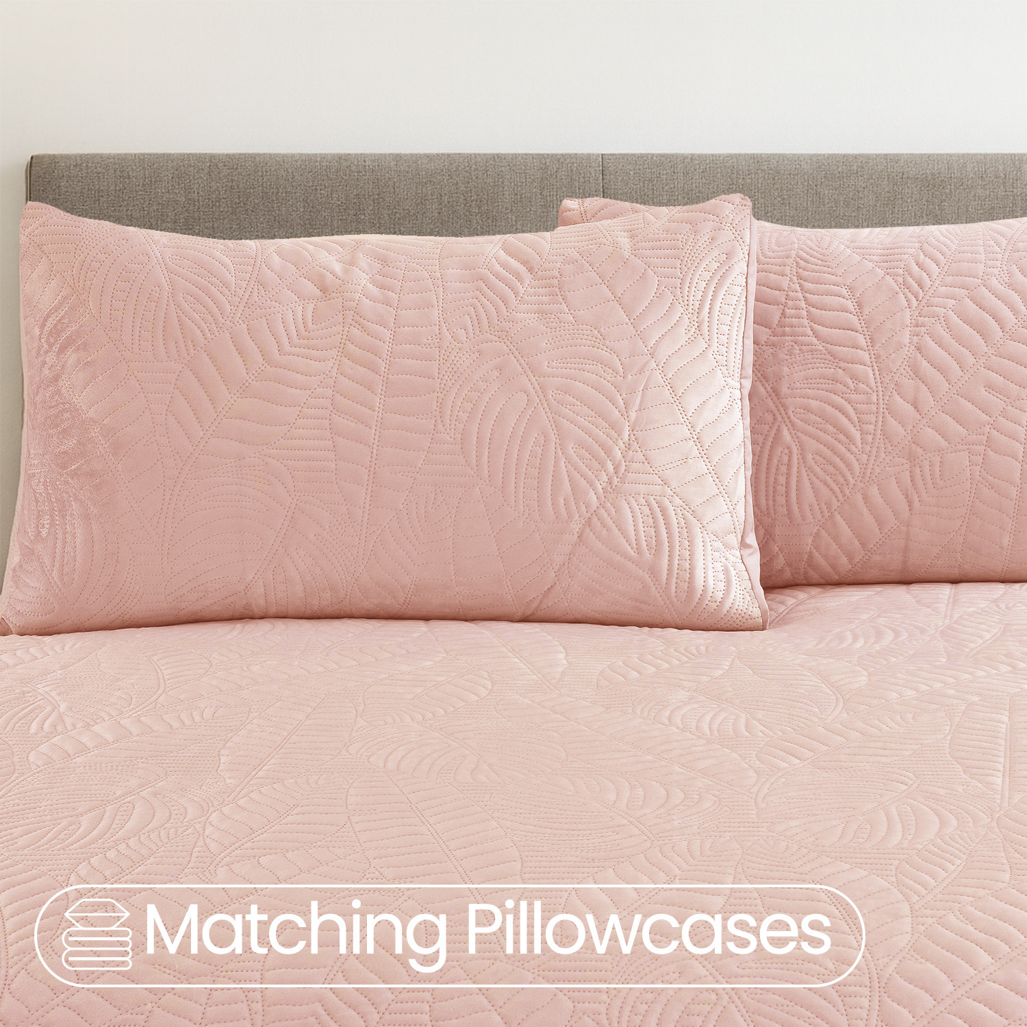 Velvet Embossed Leaf Pattern Duvet Set - Pink Superking