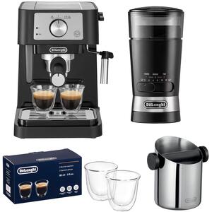 De'Longhi Stilosa Coffee Machine, Knock Box, Grinder  Latte Glasses