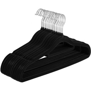 Pack of 20 Black Non Slip Flocked Velvet Coat Hangers