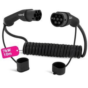 Cord Coiled 10m EV Charging Cable 230V 32A 7.4kW Portable Fast Charger UK Plug