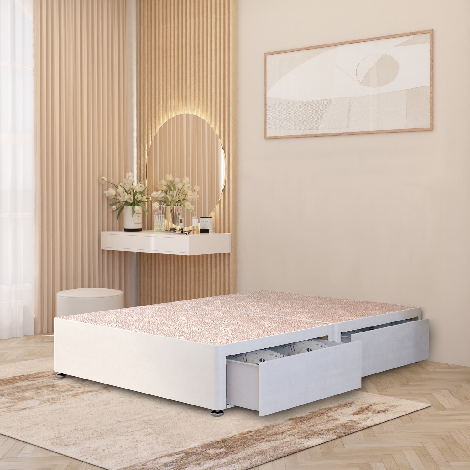 Horizona Plush Divan Bed Set With Quilted Pocket Mattress And 54 Headboard - White Double 76 5kg 71 5cm