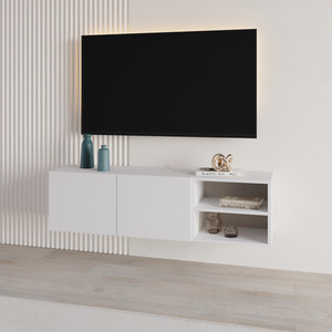 White Decortie Modern Floating TV Stand for 50 Inch TVs shot 11119531