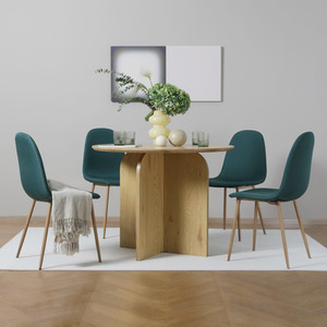 NYX Dining Set - Round Table in Wood Effect and Linen Chairs