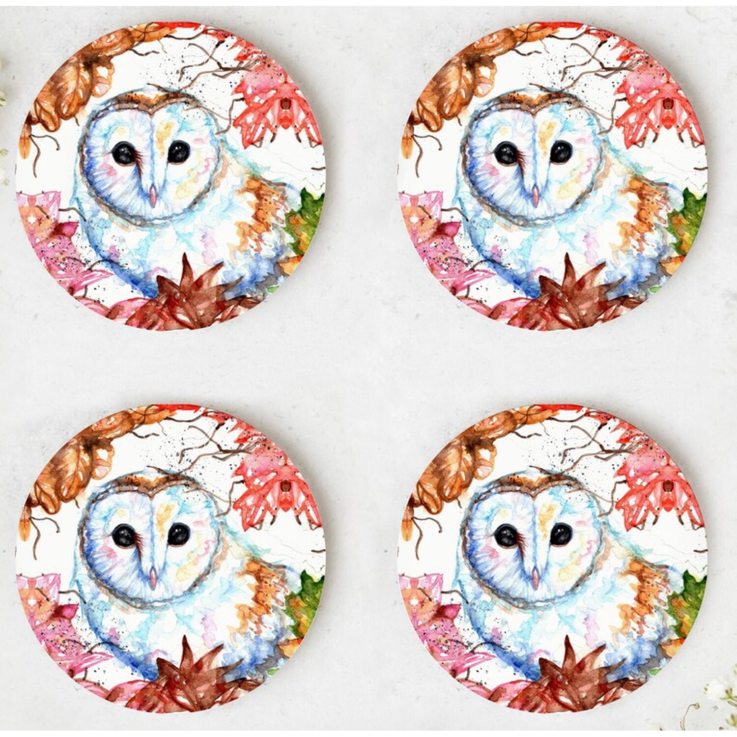 Image of Barn Owl Coasters - Brown