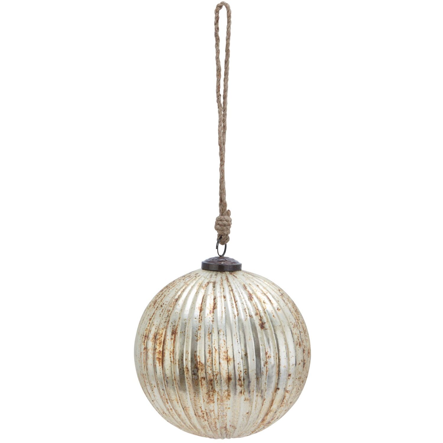 Fluted Elegance Glass Bauble Ornament - Silver