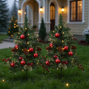 Set of 2 Outdoor Christmas Trees with Stakes and Decorations