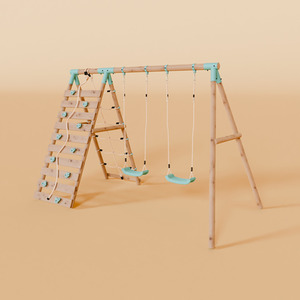 Double Swing Set with Climbing Wall  Boulder Brook I