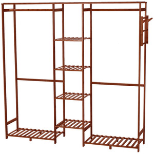 Lifeideas 6-Tier Wooden Clothes Rack with Hooks