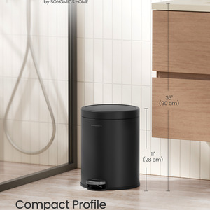 Bathroom Pedal Bin, 1.6 Gallon Steel Toilet Bin with Soft-Close Lid