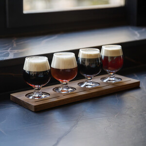 BarCraft Wooden Drink Tasting Paddle and Glass Set