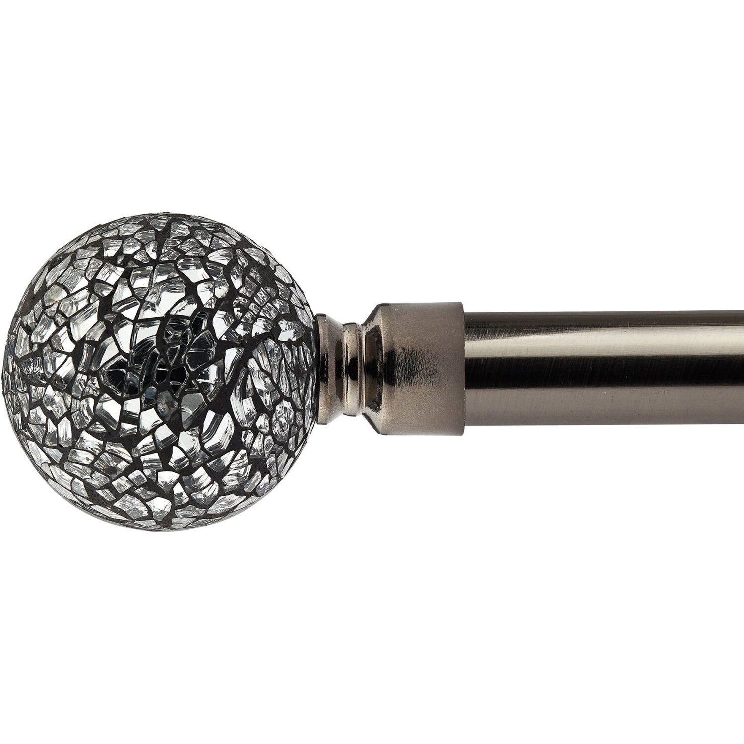 16-19mm Mirrored Extendable Eyelet Metal Curtain Pole Set - Black Silk / 120cm