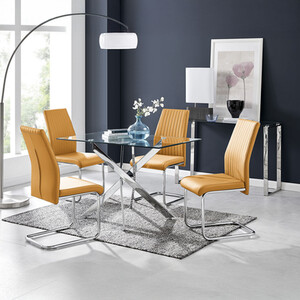 Leonardo Glass and Chrome Metal Dining Table and 4 Lorenzo Dining Chairs