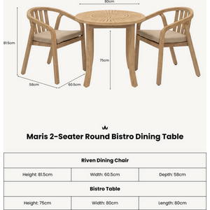 MARIS 2-Seater Round Bistro Dining Table Only