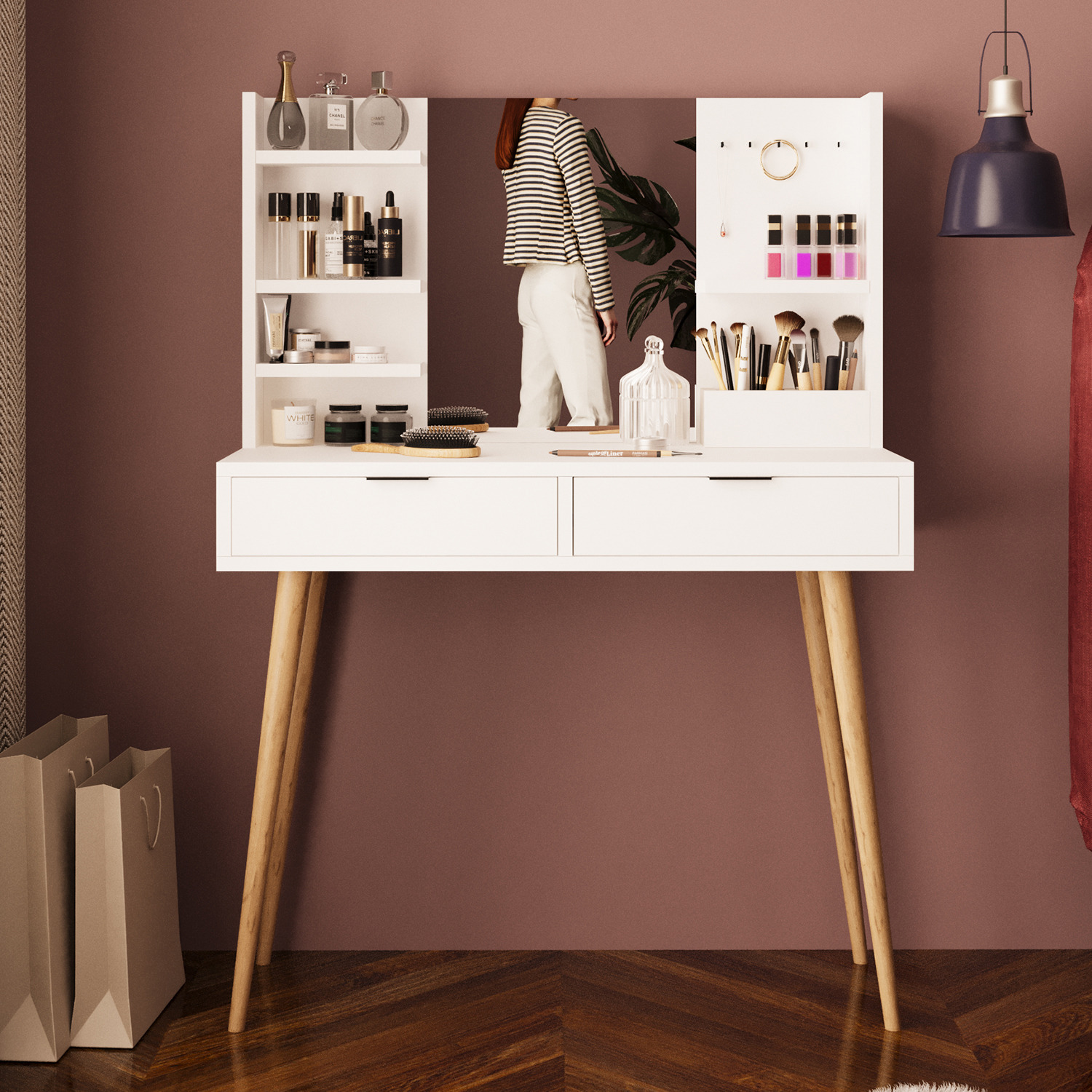 Bella Vanity Dressing Table With Mirror - White