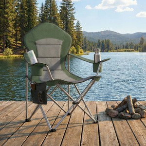  Green and Gray Camping Chair, Folding Outdoor Chair with Wide Seat and High Back shot 12553394
