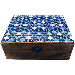 Blue Stars Large Ceramic Wood Storage Box 20x15x7.5cm