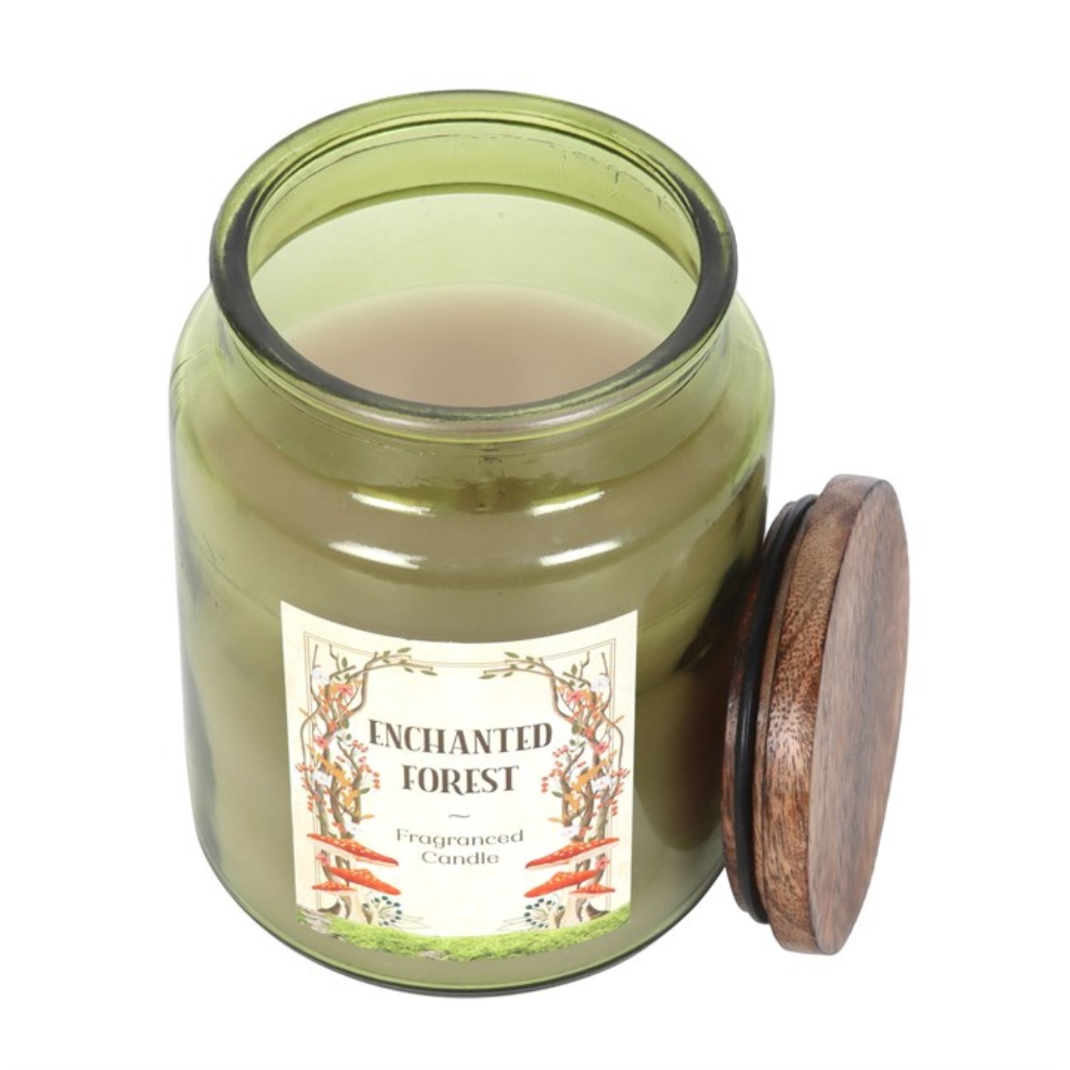 Enchanted Forest Vegan Candle With Toadstool Botanical Design Burn - Olive