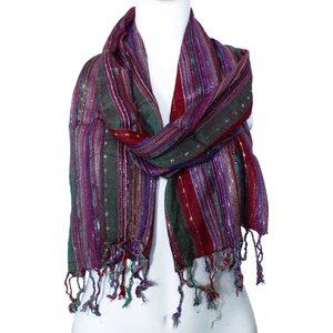 Indian Boho Green Scarf 22x72cm - Versatile Cotton Shawl  Headwrap