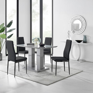 Imperia 4 Grey Dining Table with 4 Milan Black Leg Chairs