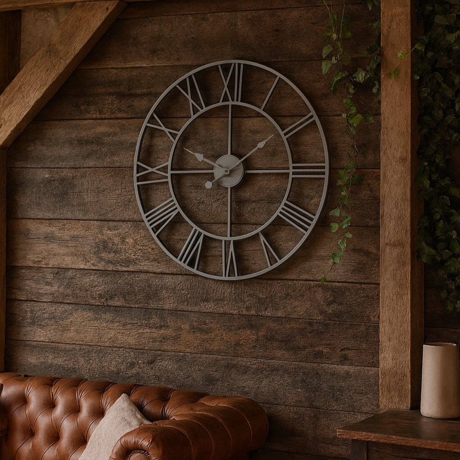 Wyld Haus 700mm Grey Metal Open-Frame Wall Clock with Roman Numerals - Grey