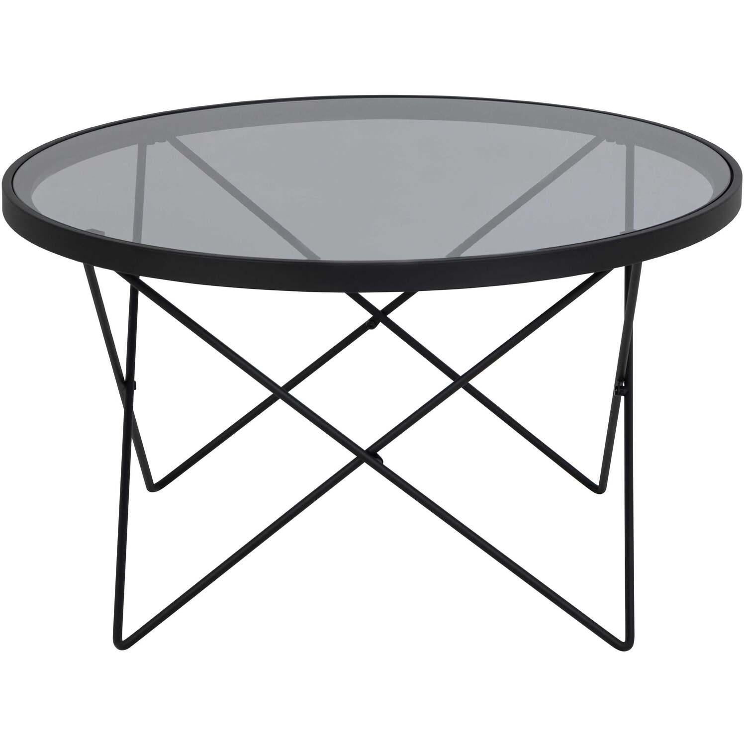 Klovborg Round Coffee Table - Black Wire Base Grey Smoked Tempered Glass Top - Grey