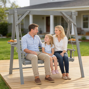 Outsunny Three Seater Wooden Garden Swing Chair with Side Tables