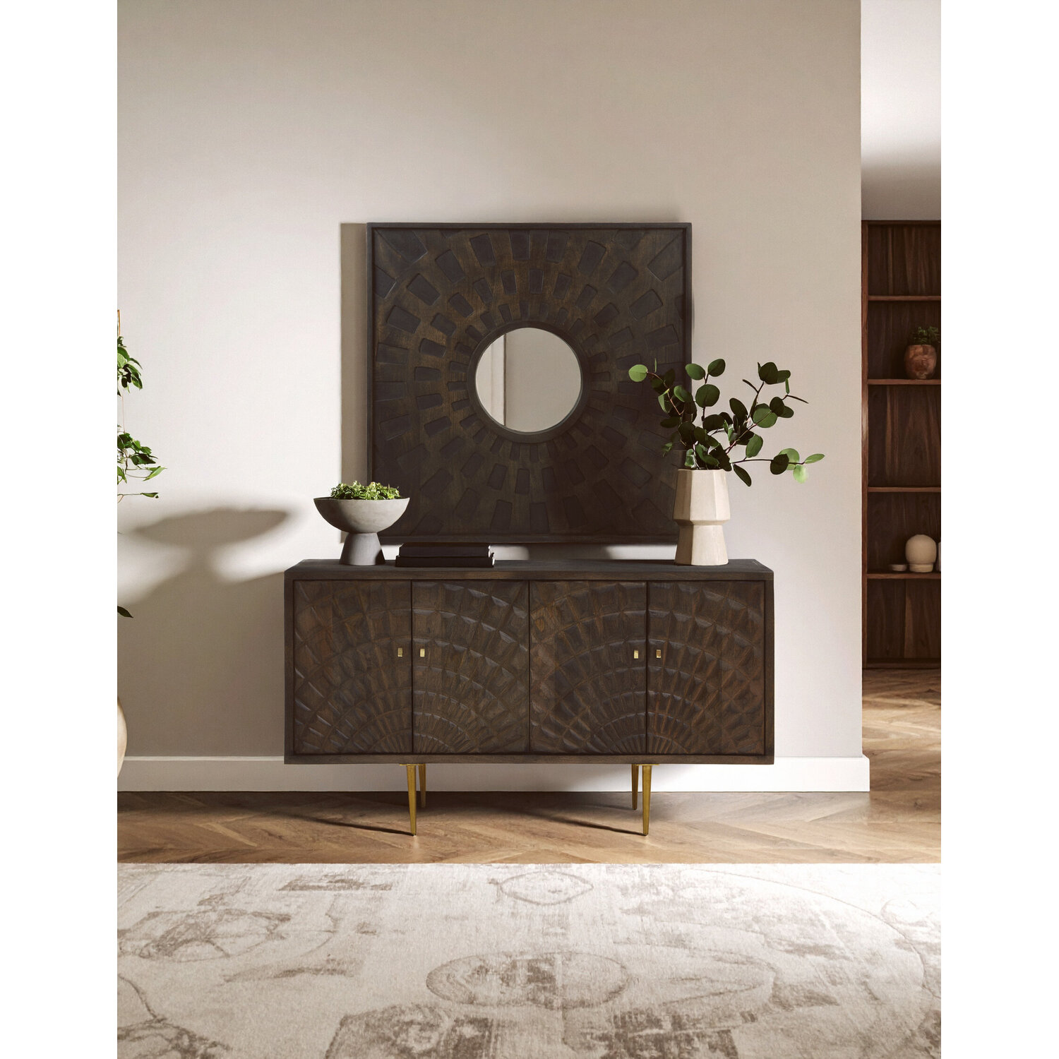 Gabrieli Grey Wall Mirror With Ornate Frame - Brown