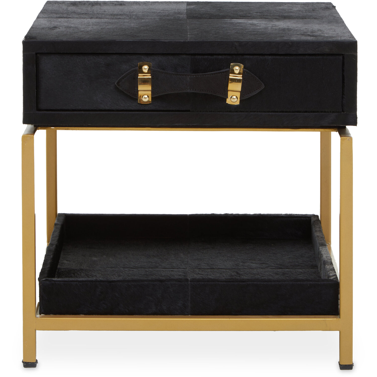 Kensington Townhouse Hair On Leather Bedside Table - Black