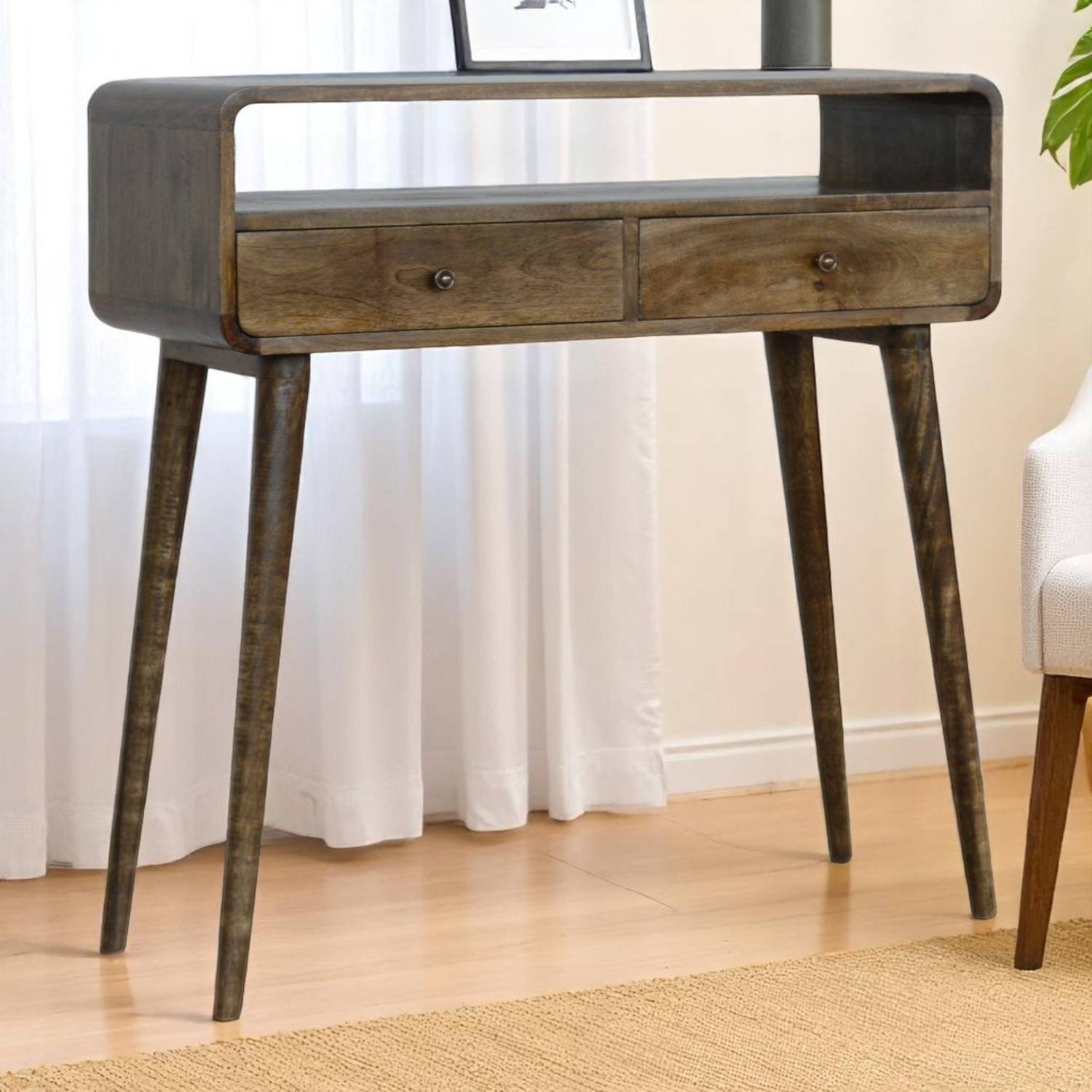 Artisan Furniture Solid Wood Curved Grey-Wash Console Table - Grey