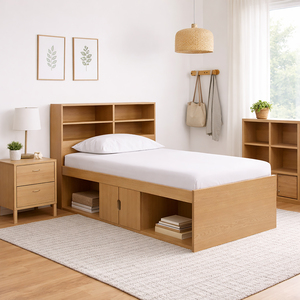 Low Single 3ft Cabin Bed with Bookcase Headboard, Oak Effect