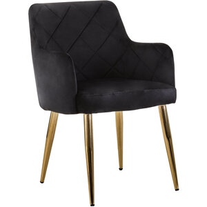 Tamzin Black Velvet Quilted Dining Chair with Gold Finish Legs