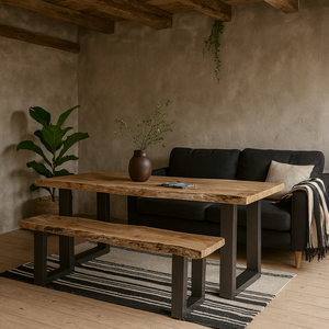 Wellington Large Acacia Live Edge Dining Bench with Metal Legs