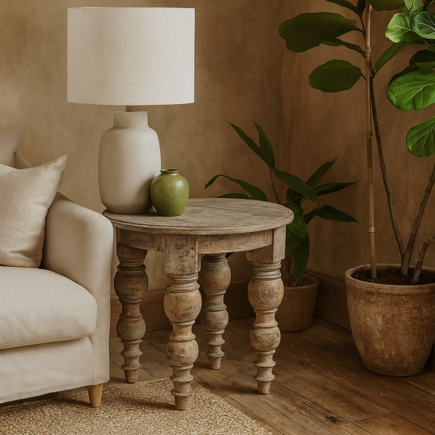 Montaine Mid Century Round Wood Side Table - Brown