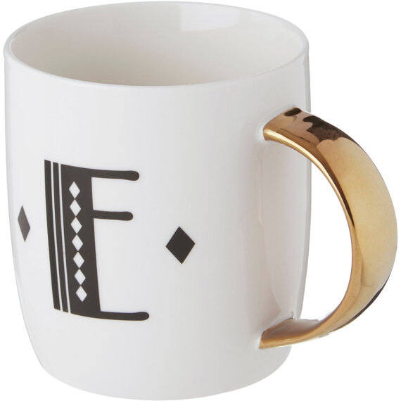 Diamond Deco White Monogram Mug, E