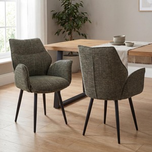 Brixton Pair of Moss Green Fabric Swivel Dining Chairs  Black Metal Tapered Legs