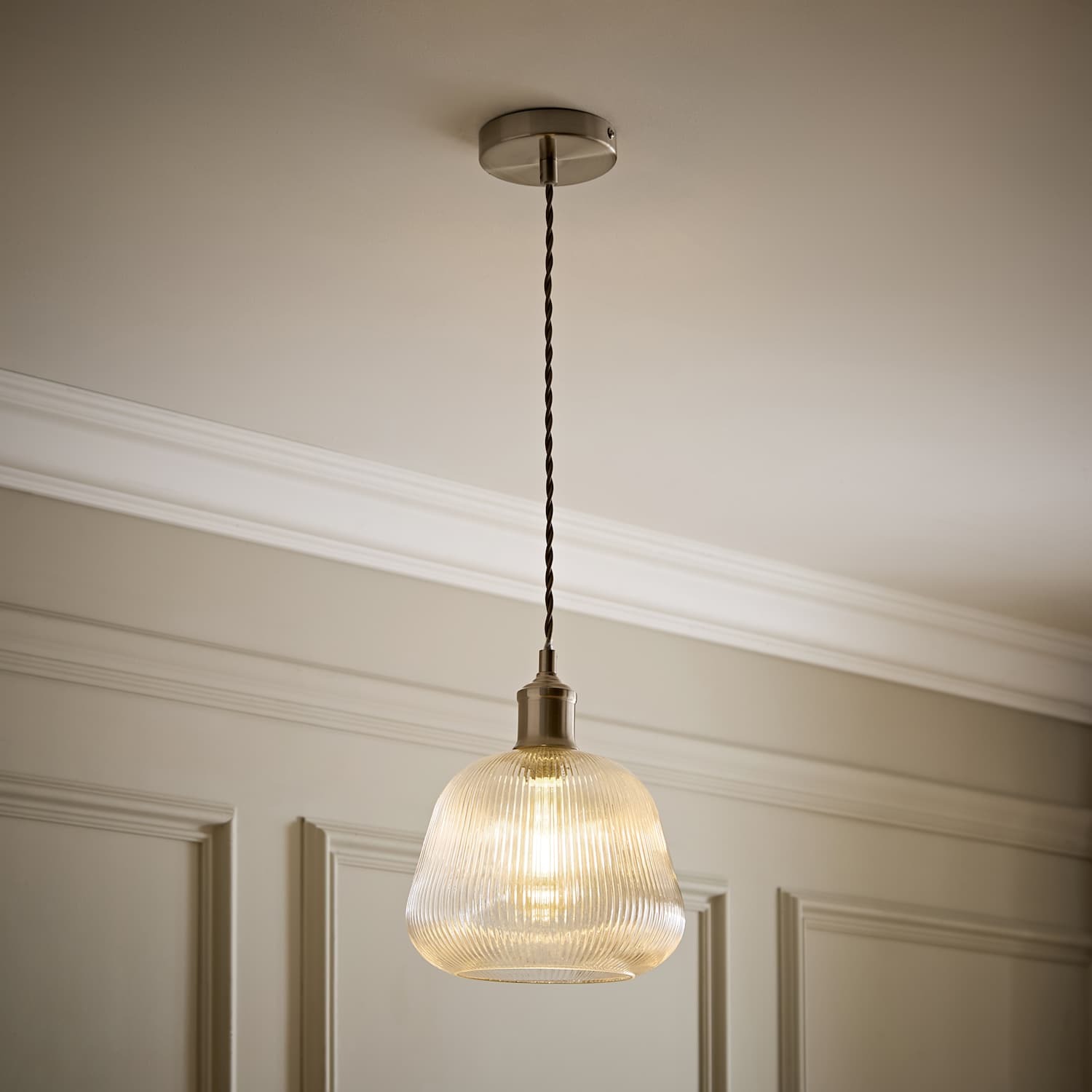 Valuelights Unisex Silver Delora Ribbed Bell Glass Shade Single Ceiling Pendant Light In - Image 2