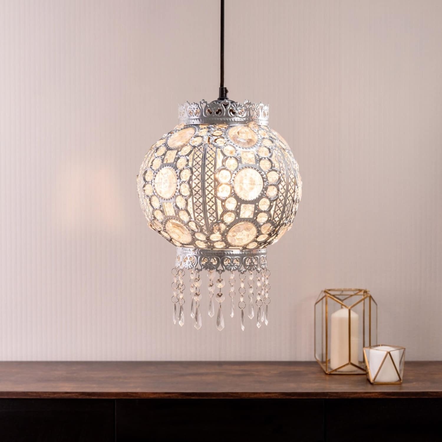 Valuelights Bazaar Moroccan Jewelled Ceiling Lamp Shade - Silver / 0.77Kg