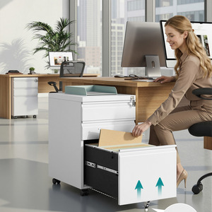 Lockable 3-Drawer Metal Cabinet, Matte White