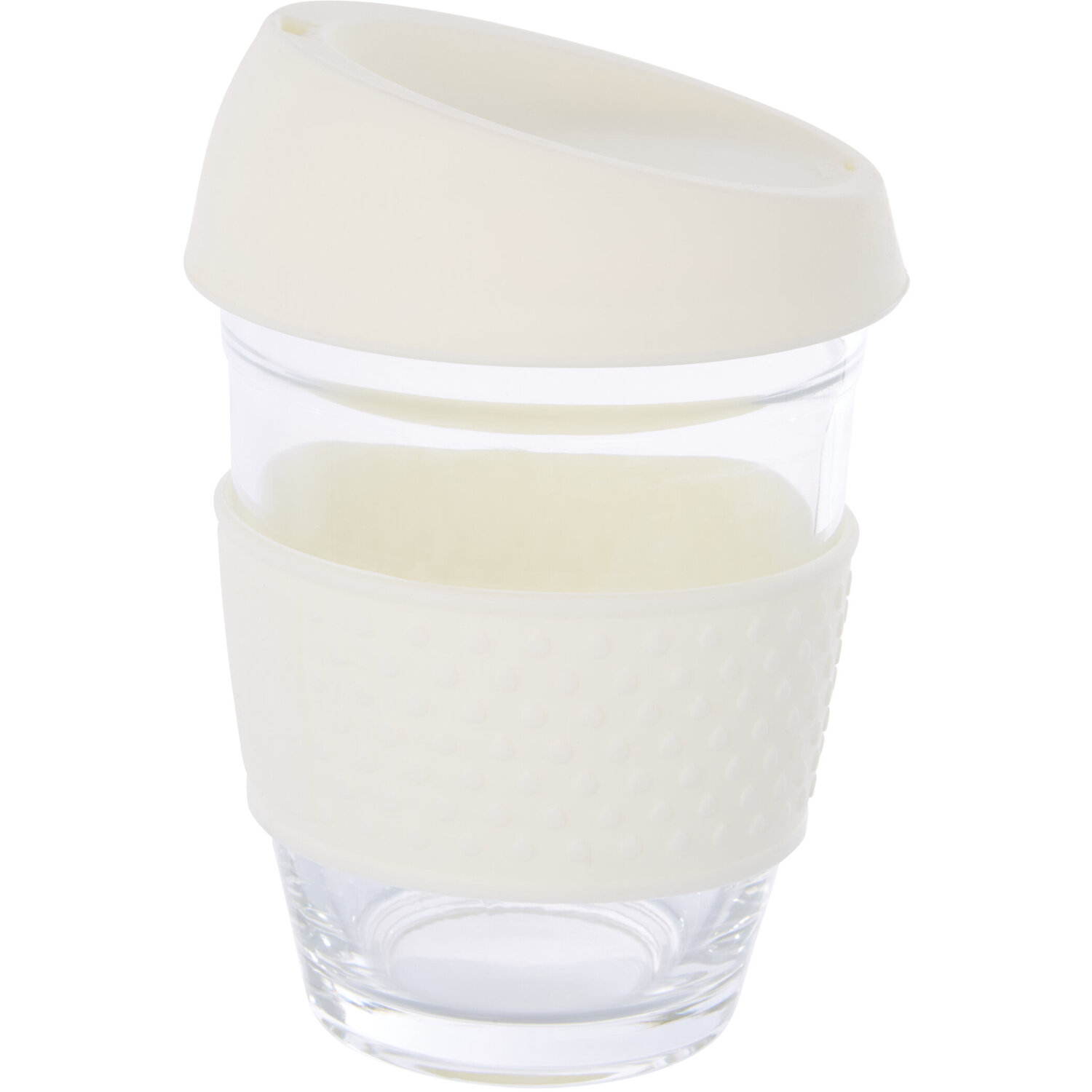 Mimo Glass Mug With Cream Silicone Band Lid - Clear, Cream