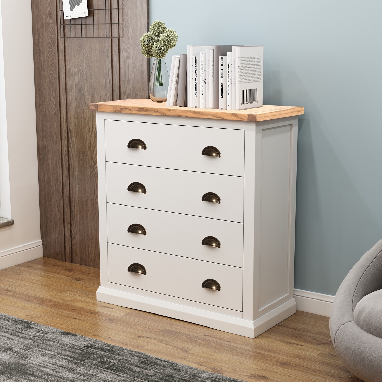 Cabinet Bits Cosenza 4 Drawer Chest - White / Brass
