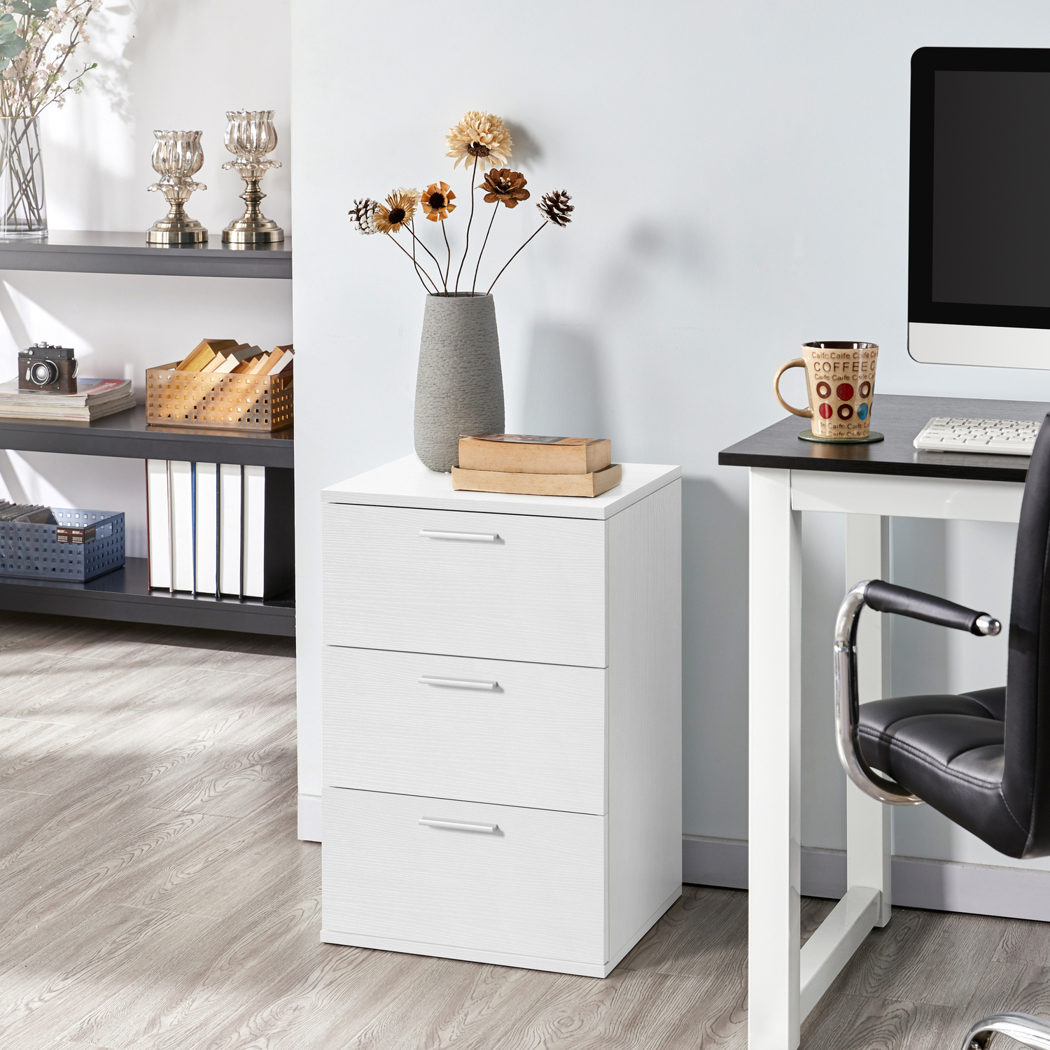 Yaheetech 3-Drawer Bedside Table With Metal Handles - White