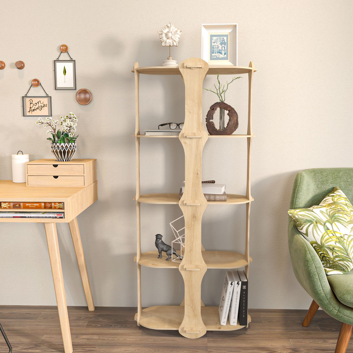 Ayzi 5-Tier Bookcase Bookshelf - Screwless Design - Sapphire Oak Pattern