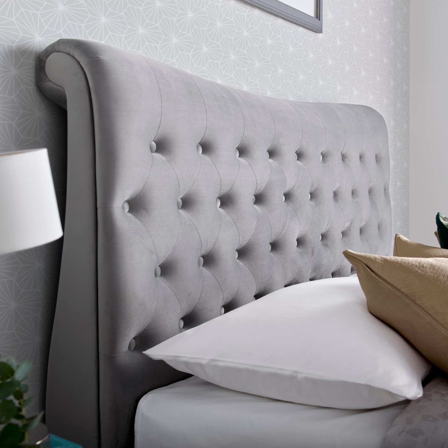 Oxford Grey Velvet Chesterfield Sleigh Bed - Grey King