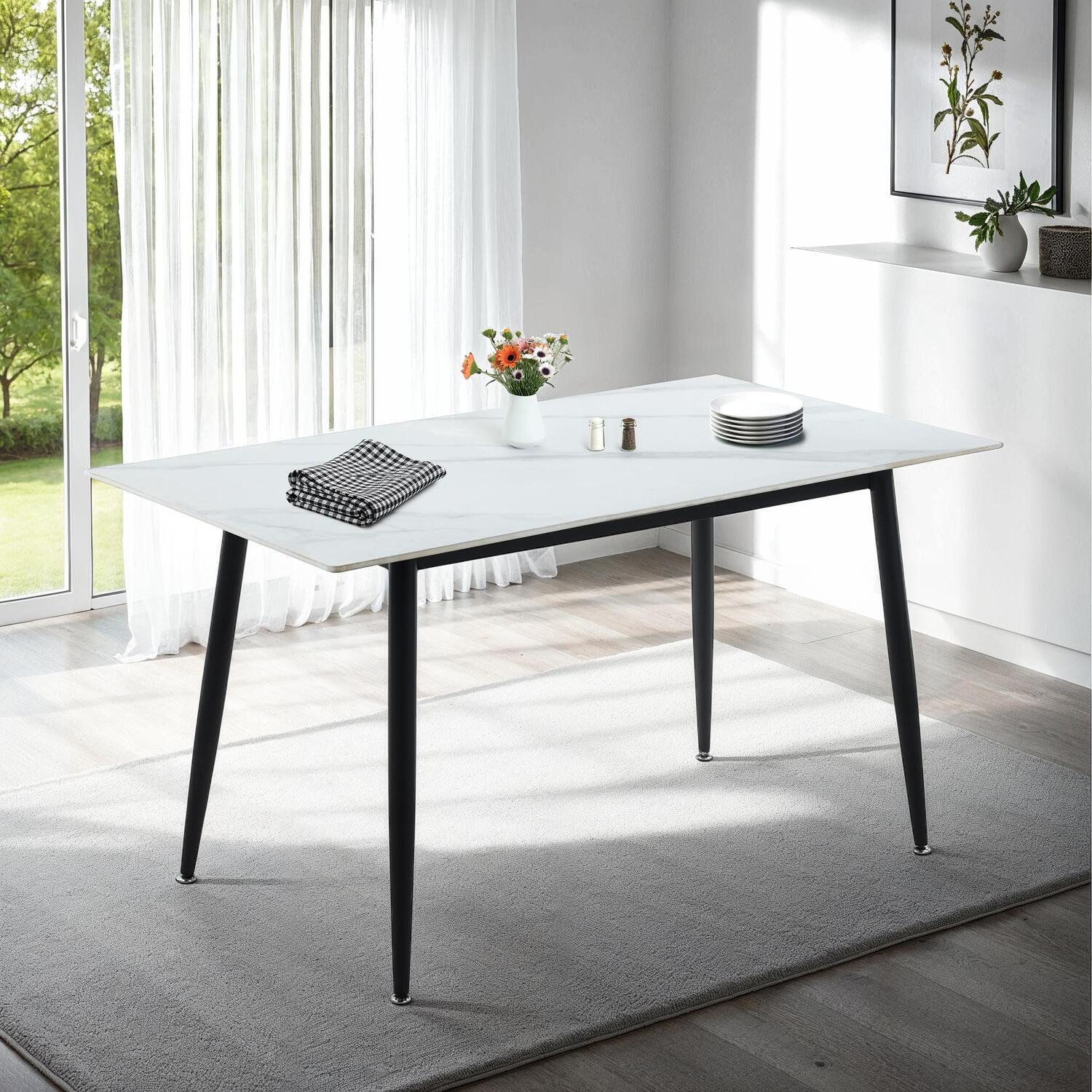 Fenton Dining Table - White Marble Effect
