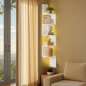 Wall Mounted Corner Shelf with RGB LED Lights, 5-Tier