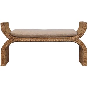 Solid Wood Rattan Weave Boucle Bench
