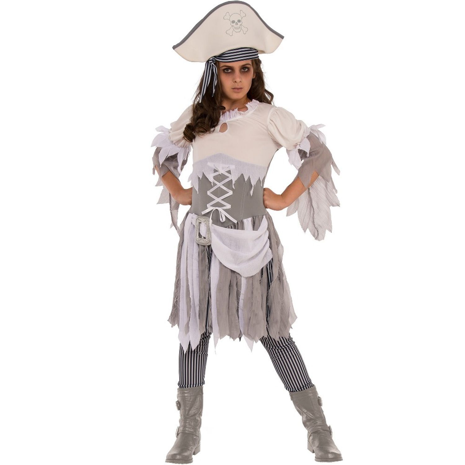 Bristol Novelty Girls Pirate Ghost Halloween Costume - Grey / 7-8 Years