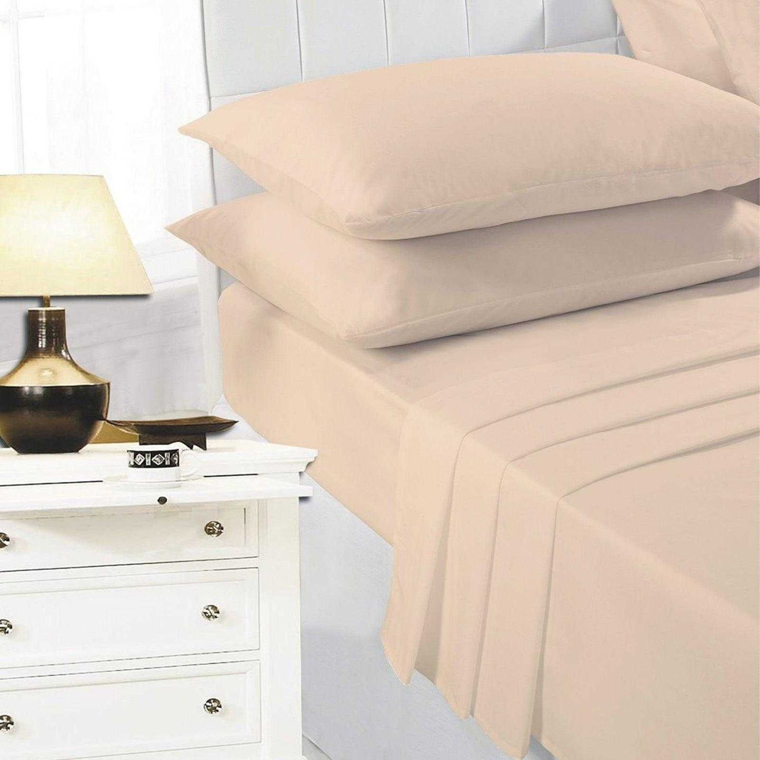 K Collection Percale Percale Fitted Sheet - Beige / Double / King
